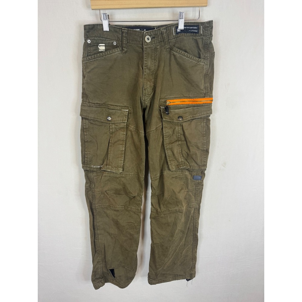 G-Star Raw Rackam Straight Tapered Cuffed Cargo Pants Olive Green 32x30 D09767